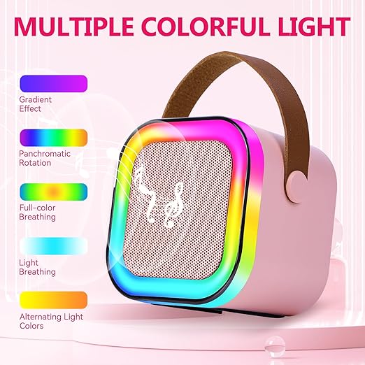 Mini Karaoke Machine for Kids Adults, Portable Bluetooth Speaker with 2 Wireless Mic, Karaoke Machine with Voice Changing Effect Colorful Lights Birthday Gifts for Kids Ages 4, 5, 6, 7, 8, 9, 10, 12+